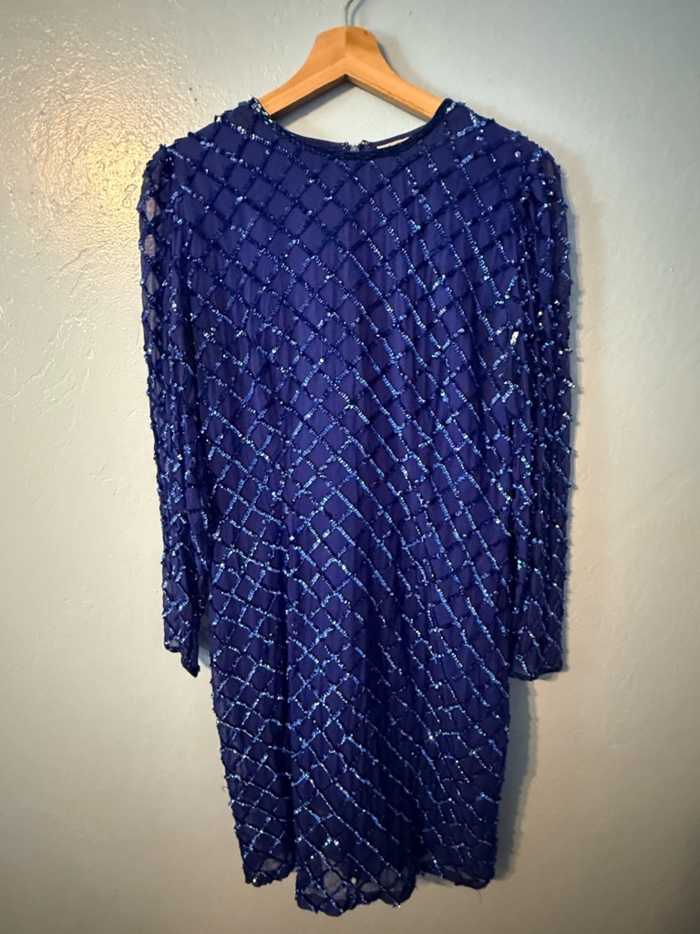 Niteline Beaded Royal Blue Long Sleeve Dress